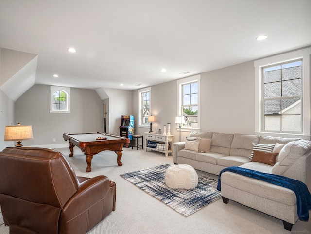 5562 Hardeman Springs Blvd, Arrington, TN 37014 - living area featuring light carpet, recessed lighting, and billiards