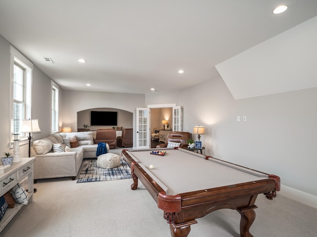 5562 Hardeman Springs Blvd, Arrington, TN 37014 - rec room featuring light carpet, recessed lighting, and billiards