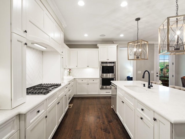 5562 Hardeman Springs Blvd, Arrington, TN 37014 - kitchen featuring a sink, stainless steel appliances, recessed lighting, tasteful backsplash, and white cabinets
