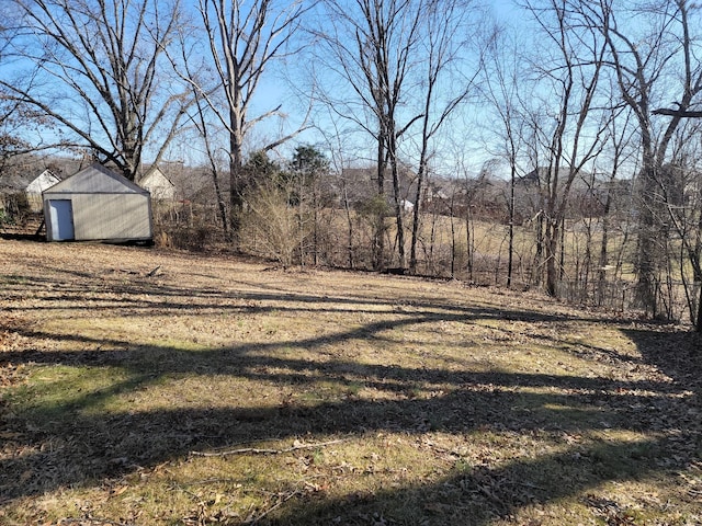 view of yard featuring an outbuilding and a storage shed