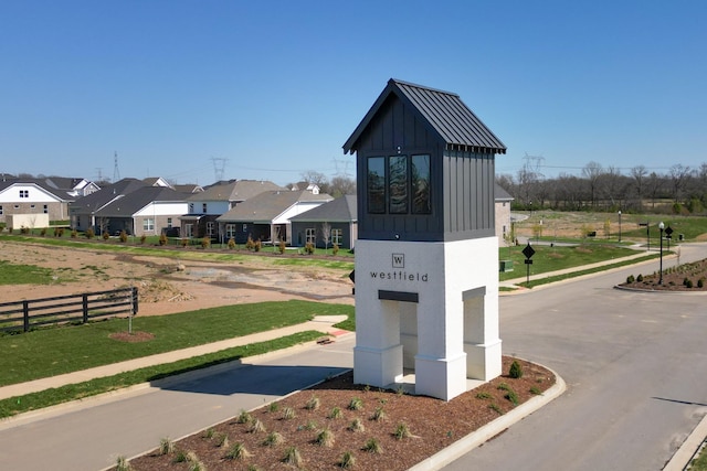 view of property's community featuring a residential view and fence