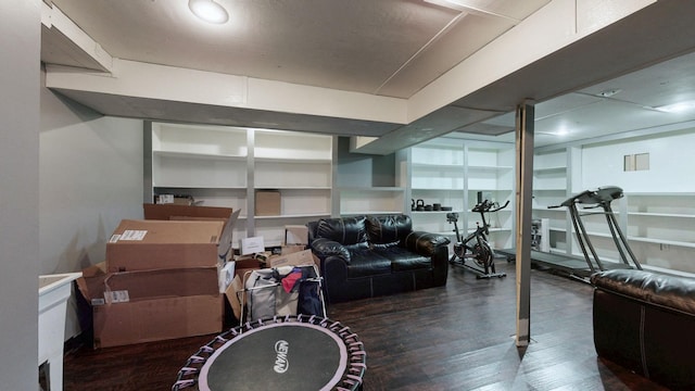 interior space with dark wood-style flooring