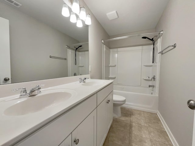 bathroom featuring visible vents, a sink, shower / tub combination, and tile patterned floors