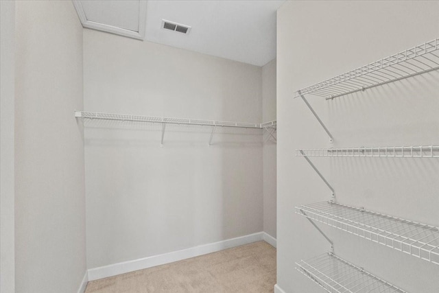 spacious closet with carpet flooring and visible vents