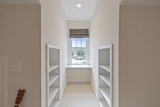 spacious closet featuring light carpet