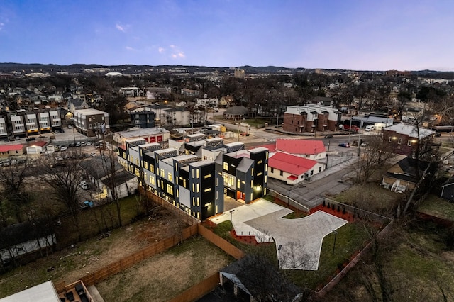 view of aerial view at dusk