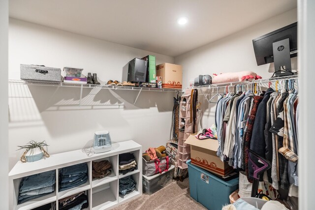 spacious closet with carpet