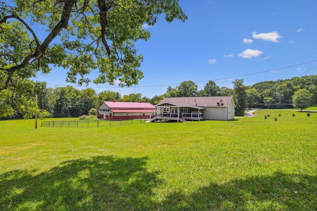 view of yard featuring fence and a rural view