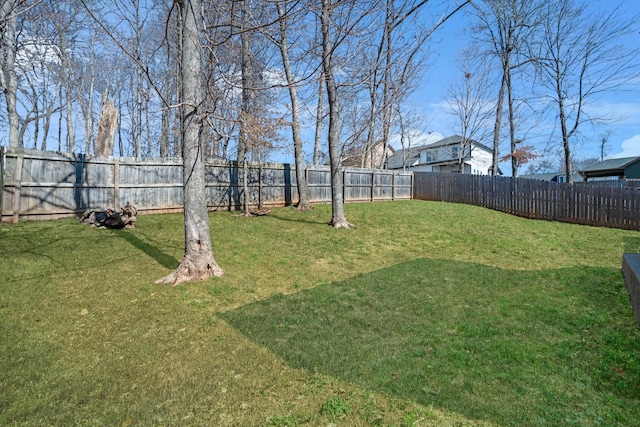 view of yard with a fenced backyard