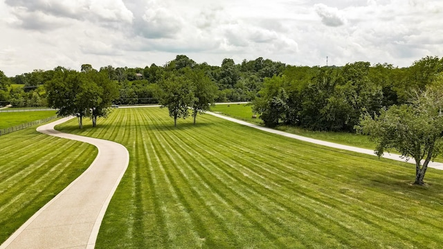 view of property's community featuring a lawn