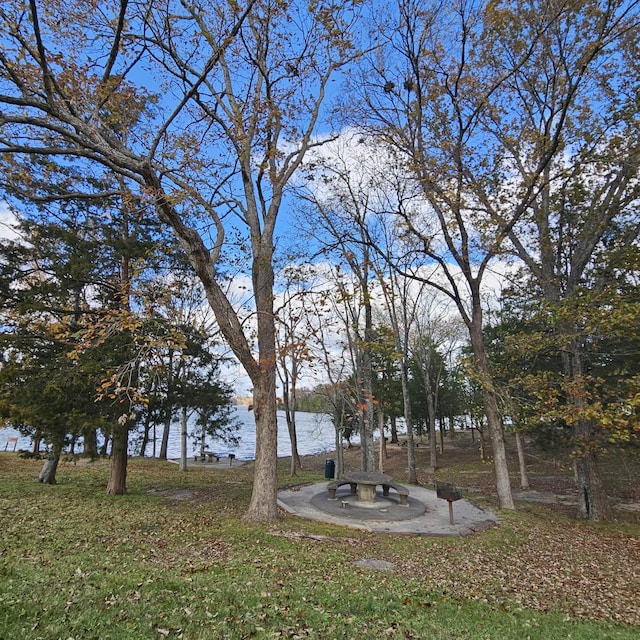 view of yard with a water view