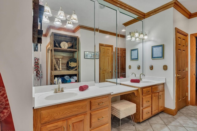735 Keytown Rd, Portland, TN 37148 - bathroom featuring ornamental molding, two vanities, and tile patterned flooring