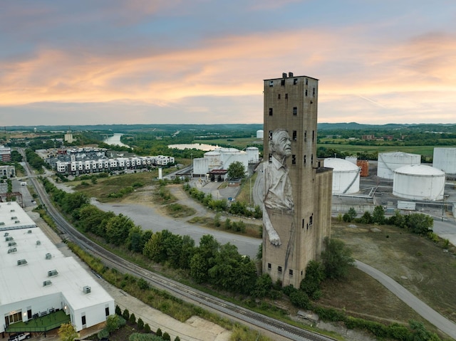 view of aerial view at dusk