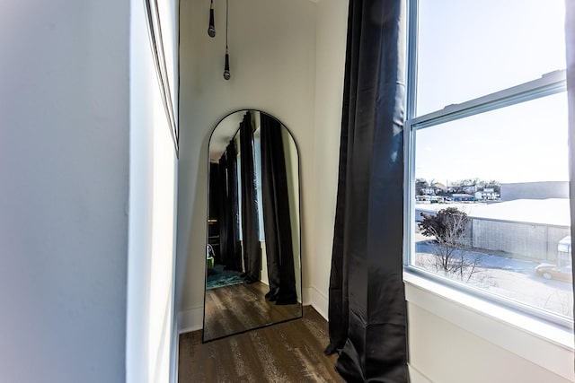 hall with dark wood-style flooring