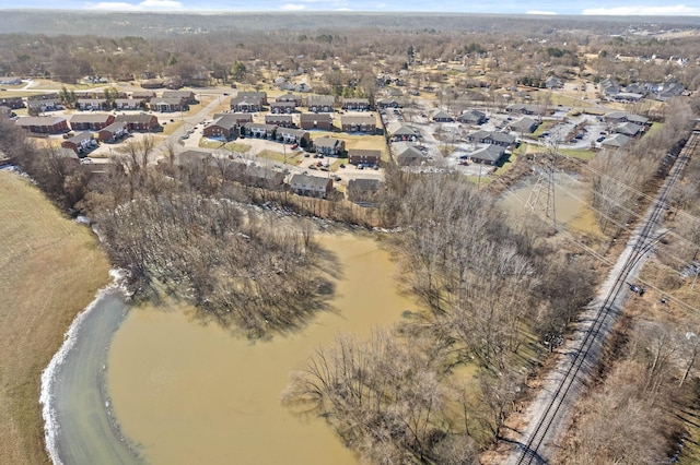 aerial view with a water view and a residential view