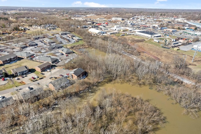 aerial view with a water view and a residential view