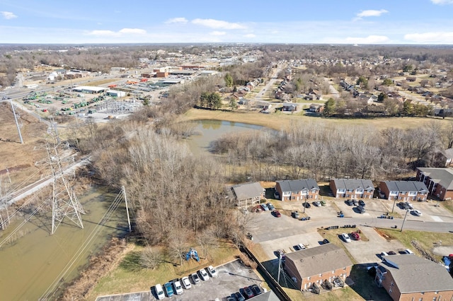 aerial view featuring a residential view and a water view