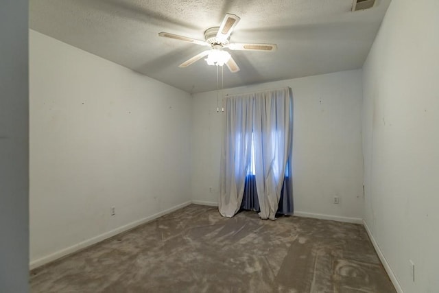 224 Golden Ln, Celina, TN 38551 - carpeted empty room with visible vents, a textured ceiling, a ceiling fan, and baseboards