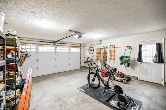 garage with a garage door opener