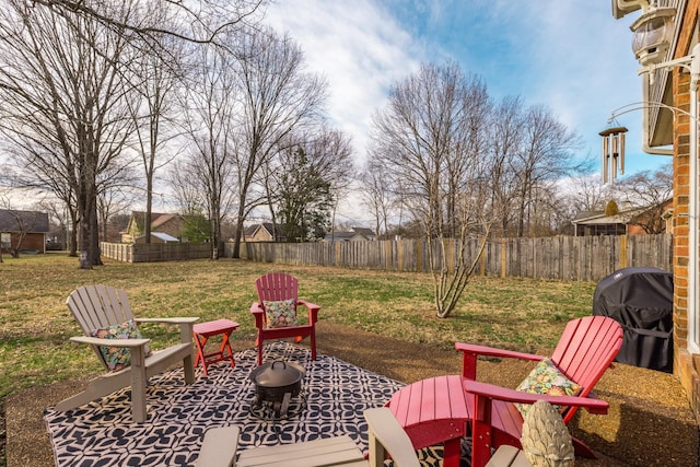 view of patio featuring a fenced backyard and grilling area