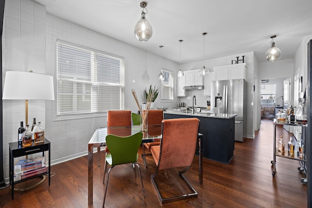 dining area featuring plenty of natural light and dark wood finished floors