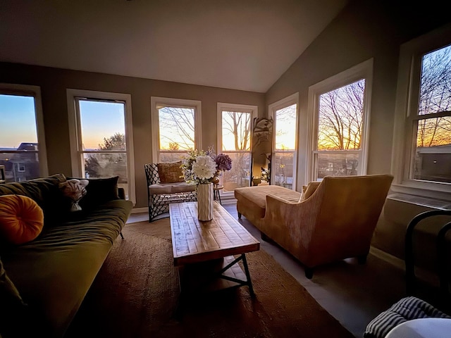 sunroom / solarium with vaulted ceiling