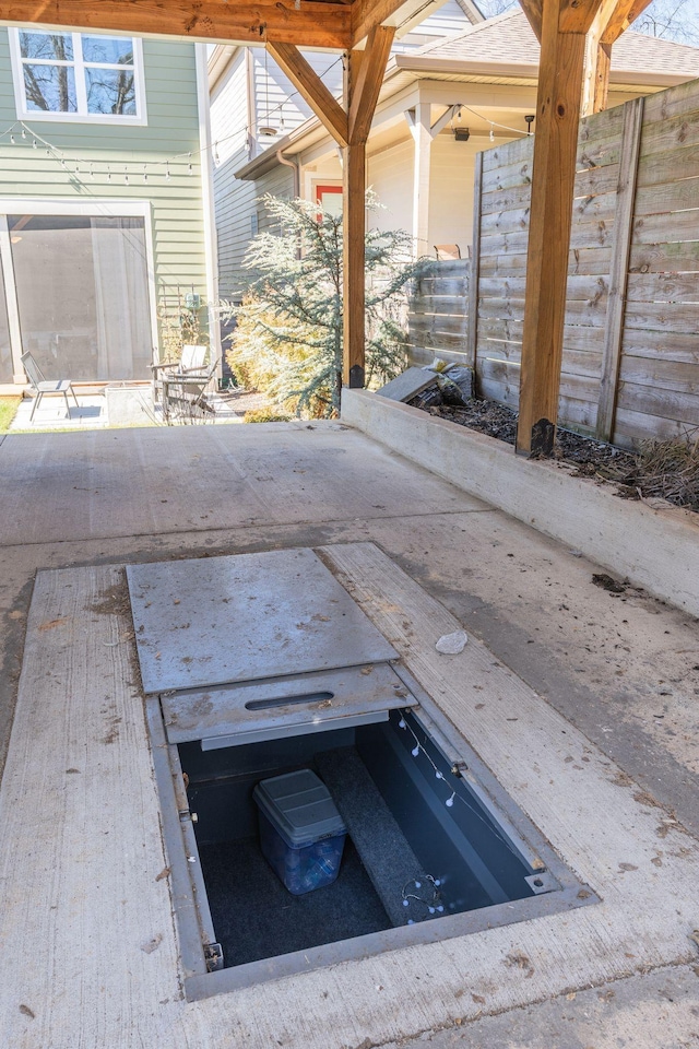 view of storm shelter