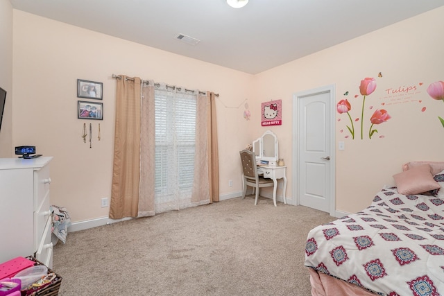 bedroom featuring carpet flooring, visible vents, and baseboards