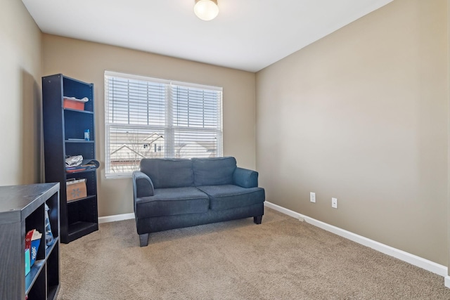 sitting room featuring baseboards and carpet flooring