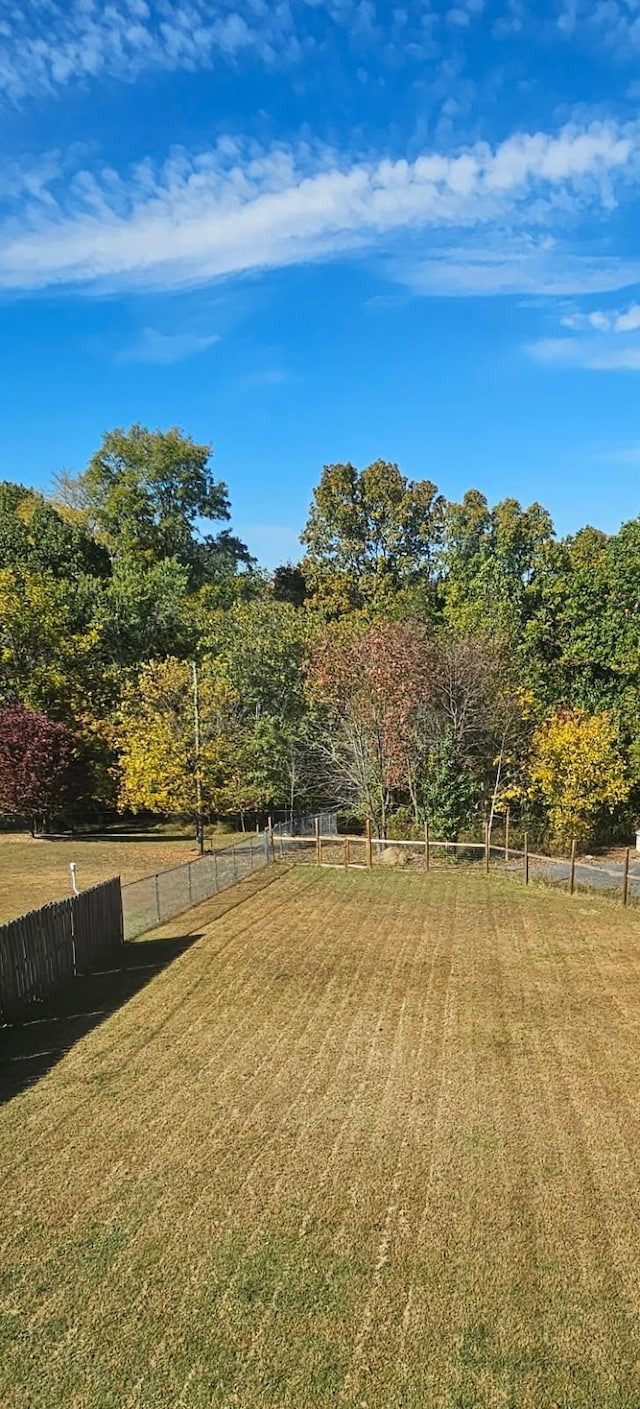 view of yard with fence and a rural view