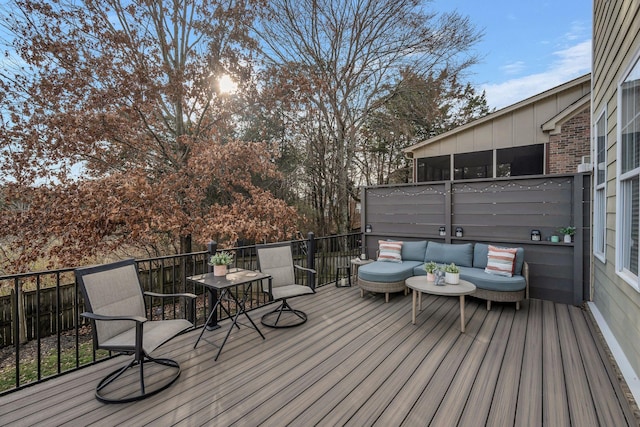 deck featuring an outdoor living space