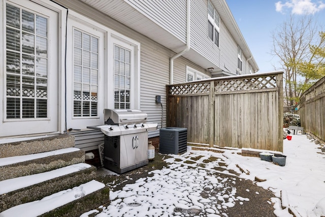 107 Sylvan Glen Ct, Nashville, TN 37209 - snow covered patio featuring fence, cooling unit, and a grill