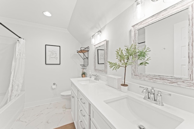 full bath with marble finish floor, baseboards, a sink, and toilet