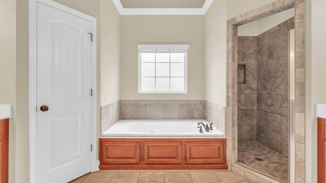 1108 City View Ter, Chattanooga, TN 37421 - full bath featuring a bath, vanity, ornamental molding, a stall shower, and tile patterned floors