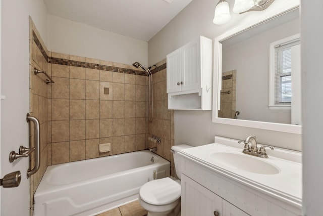 full bathroom with toilet, bathtub / shower combination, and vanity