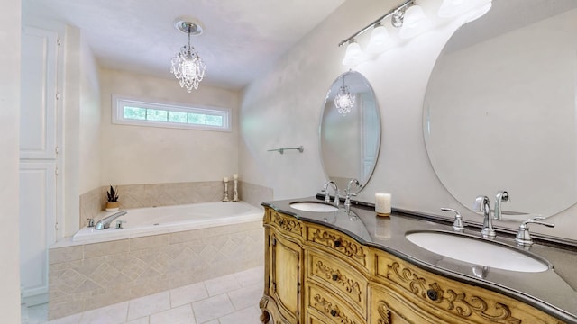 830 Motlow College Rd, Normandy, TN 37360 - full bathroom featuring double vanity, a bath, tile patterned flooring, and a chandelier