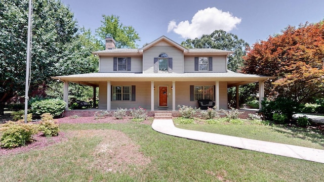 830 Motlow College Rd, Normandy, TN 37360 - farmhouse-style home with a chimney, a front yard, and covered porch