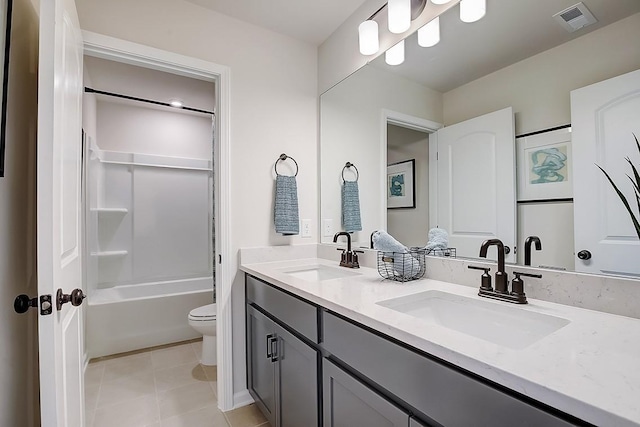 full bath with double vanity, visible vents, a sink, and tile patterned floors