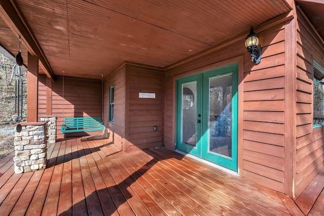 wooden terrace with french doors