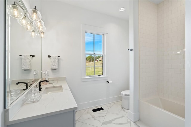 105 Stillwind Ct, Nolensville, TN 37135 - full bath featuring baseboards, a sink, toilet, double vanity, and marble finish floor