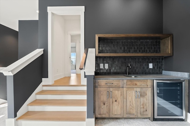 105 Stillwind Ct, Nolensville, TN 37135 - bar with wet bar, stairway, backsplash, wine cooler, and a sink