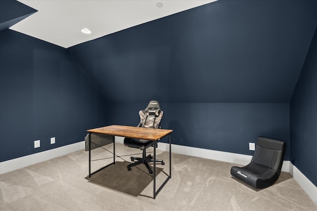 105 Stillwind Ct, Nolensville, TN 37135 - carpeted office featuring baseboards, vaulted ceiling, and recessed lighting