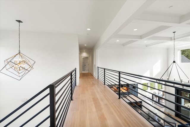 105 Stillwind Ct, Nolensville, TN 37135 - corridor featuring a chandelier, recessed lighting, an upstairs landing, and light wood-style flooring