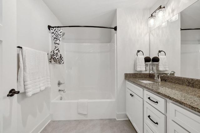 full bathroom featuring baseboards, shower / bathing tub combination, vanity, and tile patterned floors