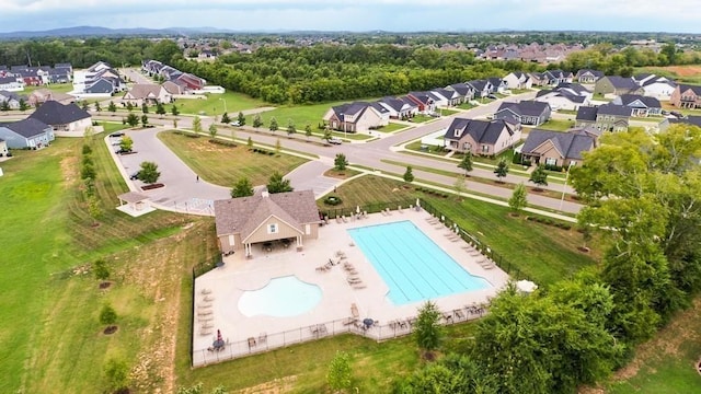 drone / aerial view with a residential view