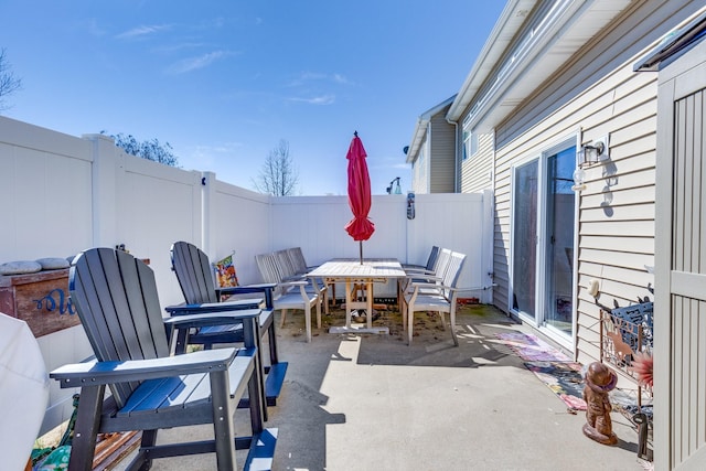 view of patio featuring outdoor dining area and a fenced backyard