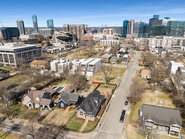 drone / aerial view featuring a city view