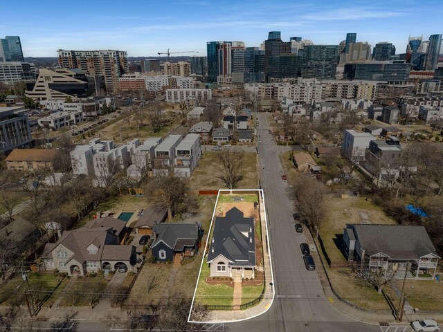 drone / aerial view with a city view