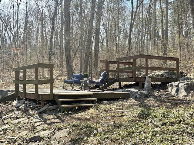 deck with a view of trees