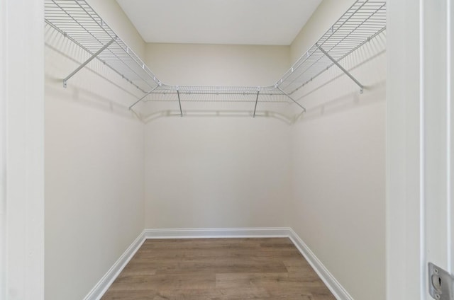 walk in closet with wood finished floors